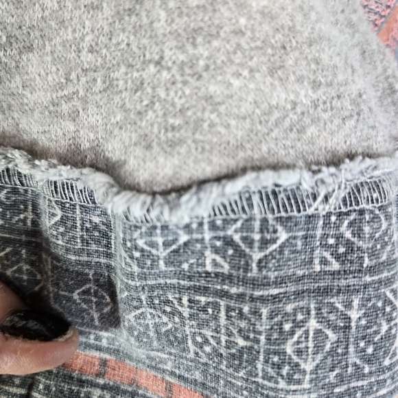 Free People Aztec Southwestern Mixed Fabric Sweatshirt Distressed - Picture 9 of 11